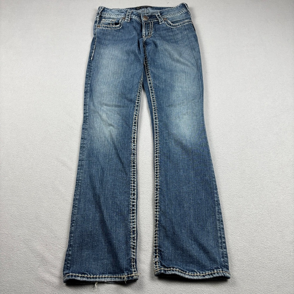 Silver Jeans Co Suki Mid Bootcut Jeans Womens 27x33 Thick Stitch Denim Indie